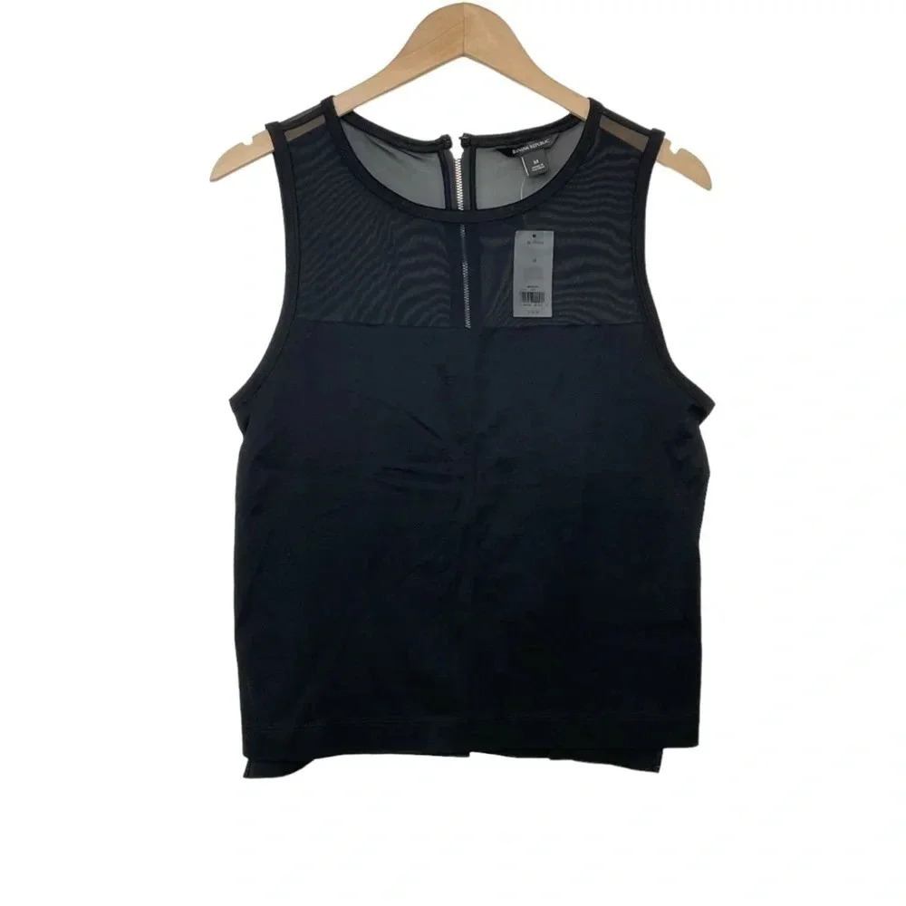 Banana Republic Black Mesh Yoke Top Medium